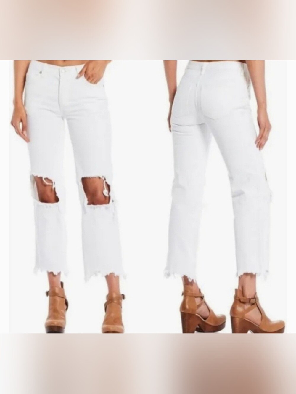** SOLD** Free People We The Free Midrise Maggie White Distressed Jeans - Picture 2 of 6
